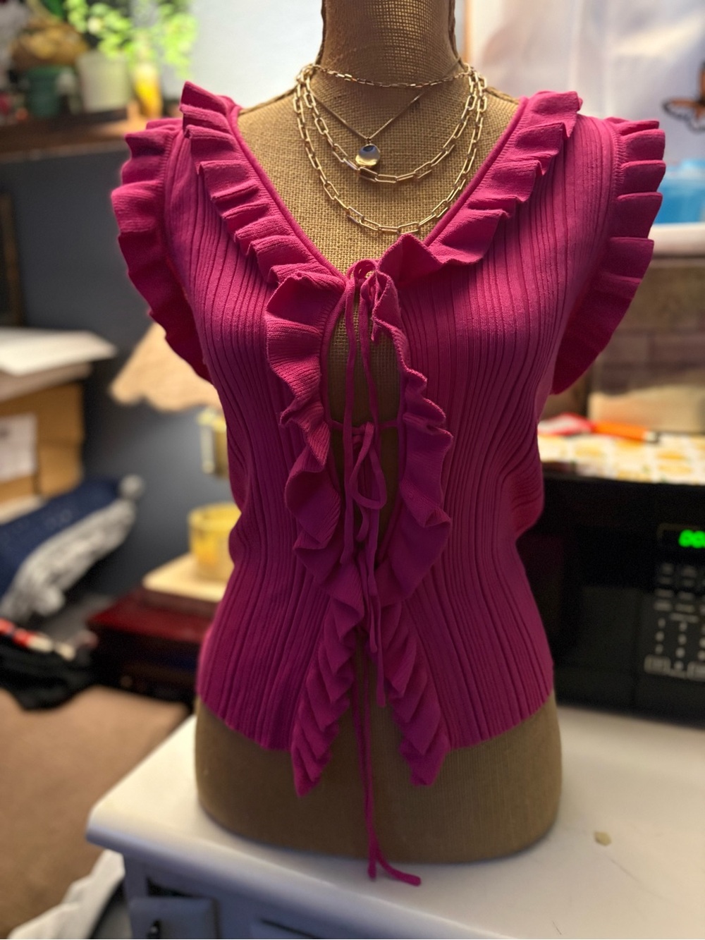 Ruffled Tie-Front Camisole — Raspberry Pink - Picture 4 of 4
